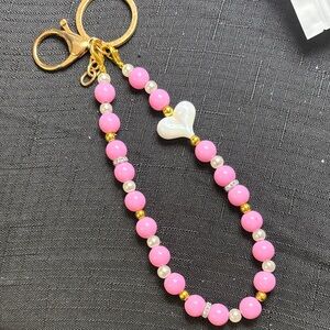 Pink Beaded Keychain with Heart Charm